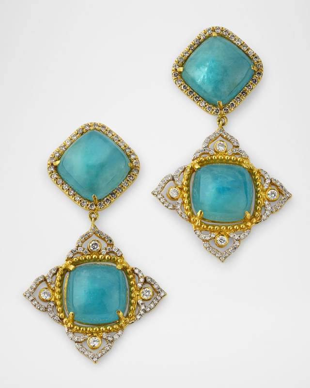Royal Couture Imperial Aquamarine Earrings with White and Champagne Diamonds
